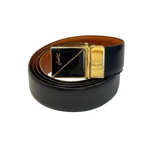 Yves Saint Laurent YSL Logo Reversible Leather Belt Black/Brown - Vintage Italy